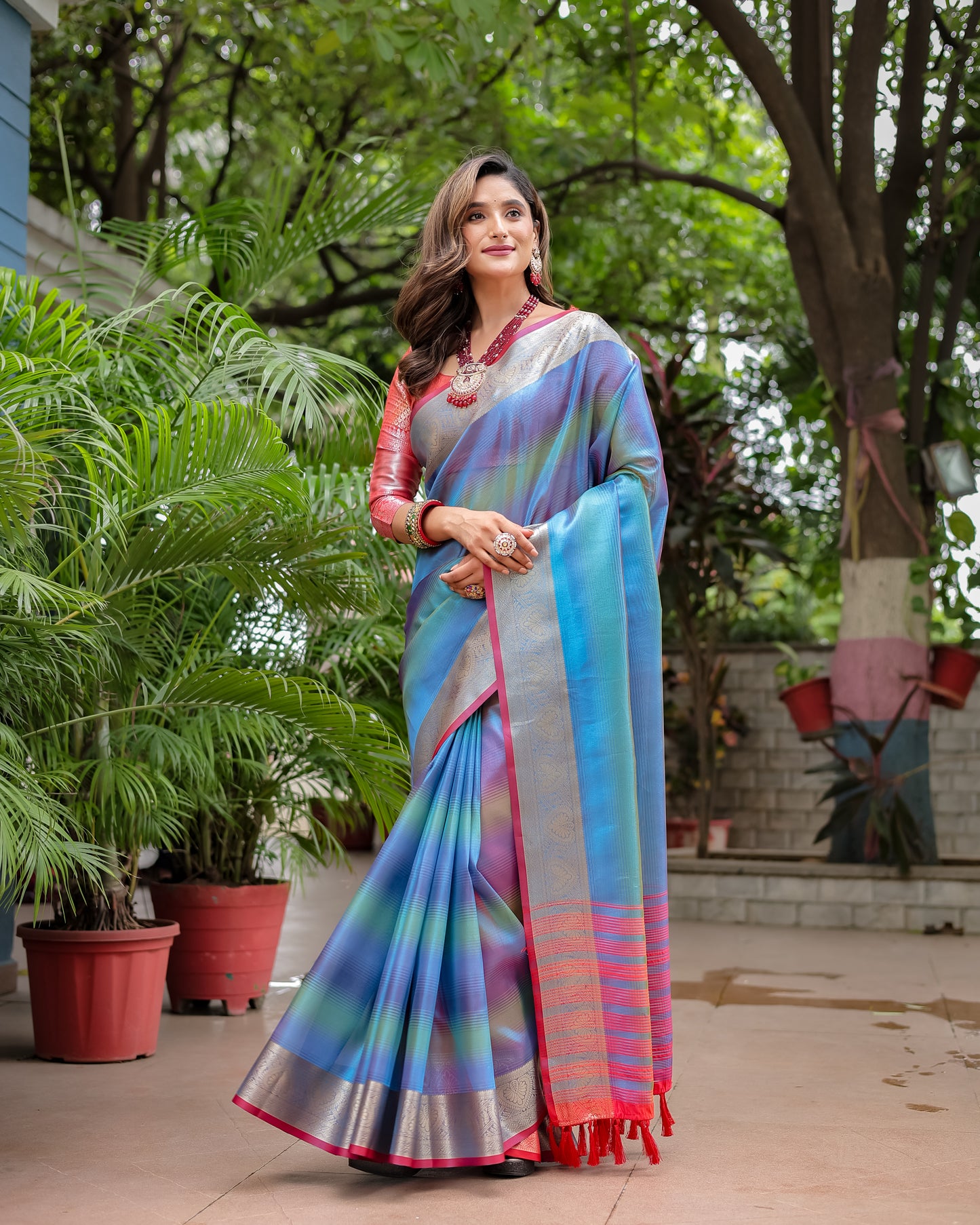 Rangkart Glam Soft Banarsi Silk Saree with Designer Tassels