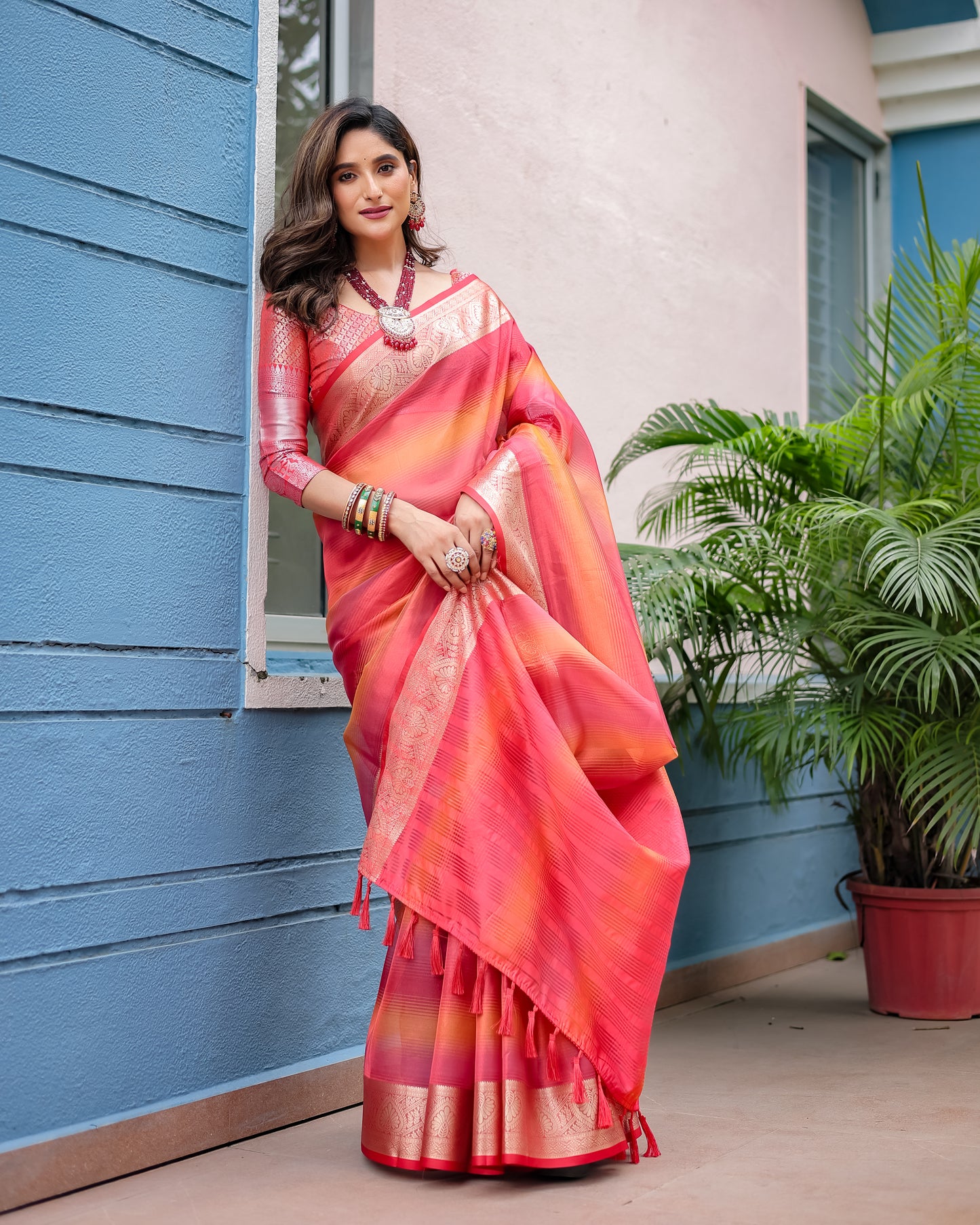Rangkart Glam Soft Banarsi Silk Saree with Designer Tassels