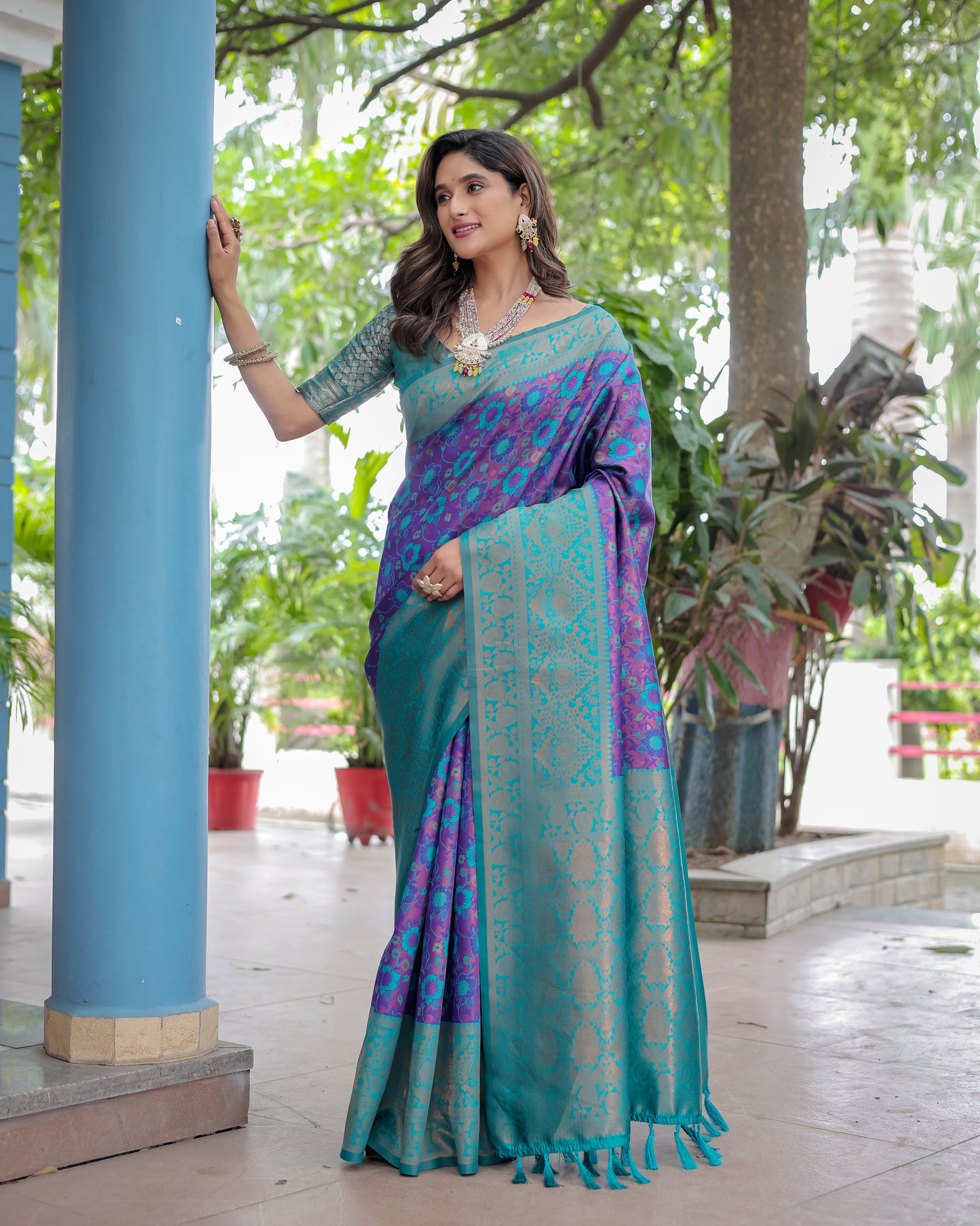 Super Duper Hit Banarsi Silk Saree with Designer Tassels and Dual Satin Effect Border