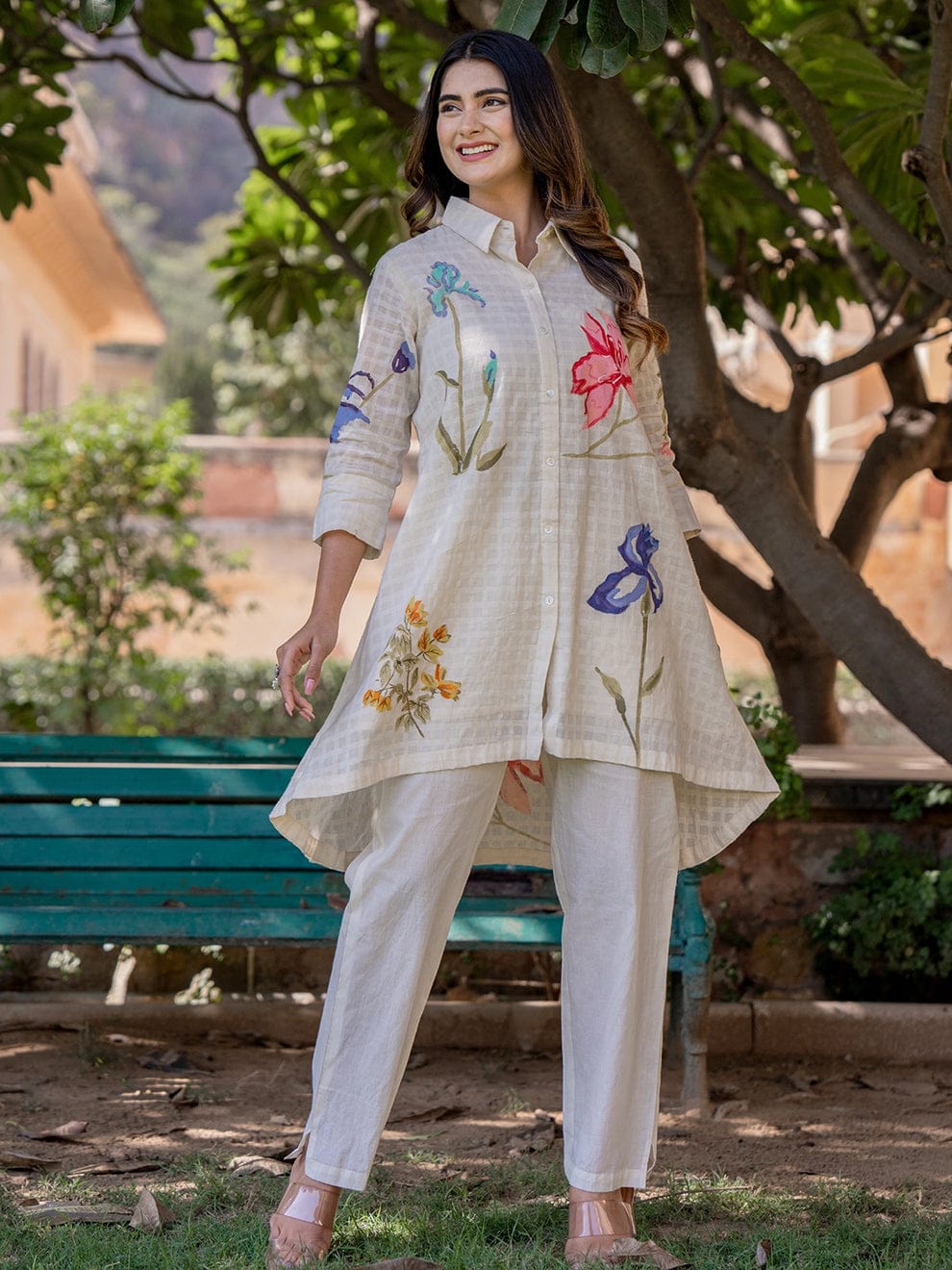 Elegant Blossom Dobby Co-rd Set with Full Opanable Buttons