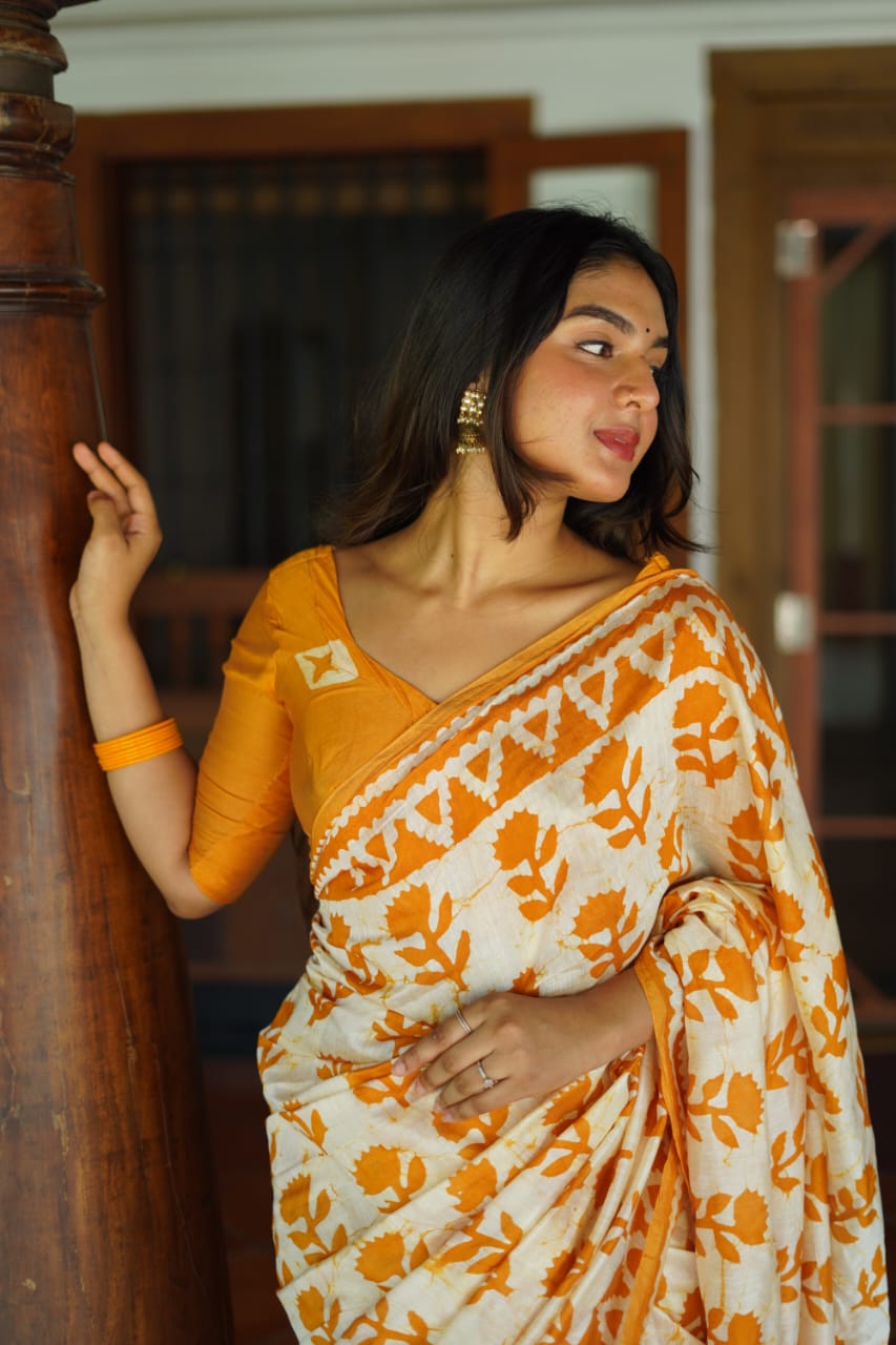 Rose Petal Batik Cotton Saree