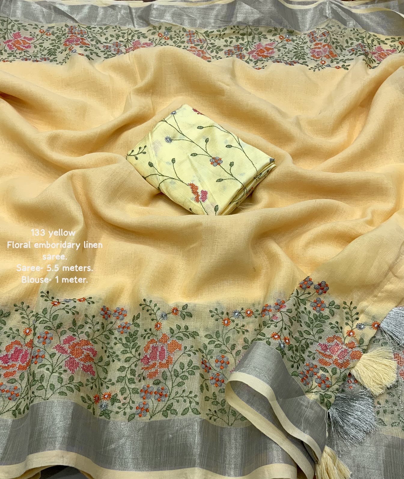 Embroidered Elegance Linen Saree