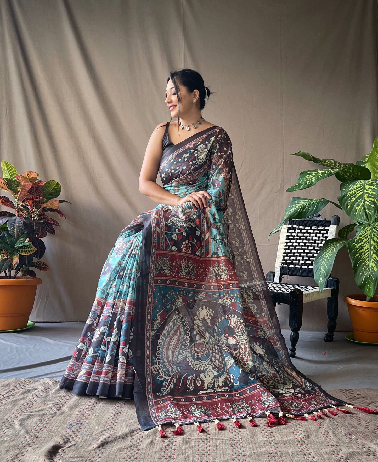 Tassel Touch Kalamkari Saree