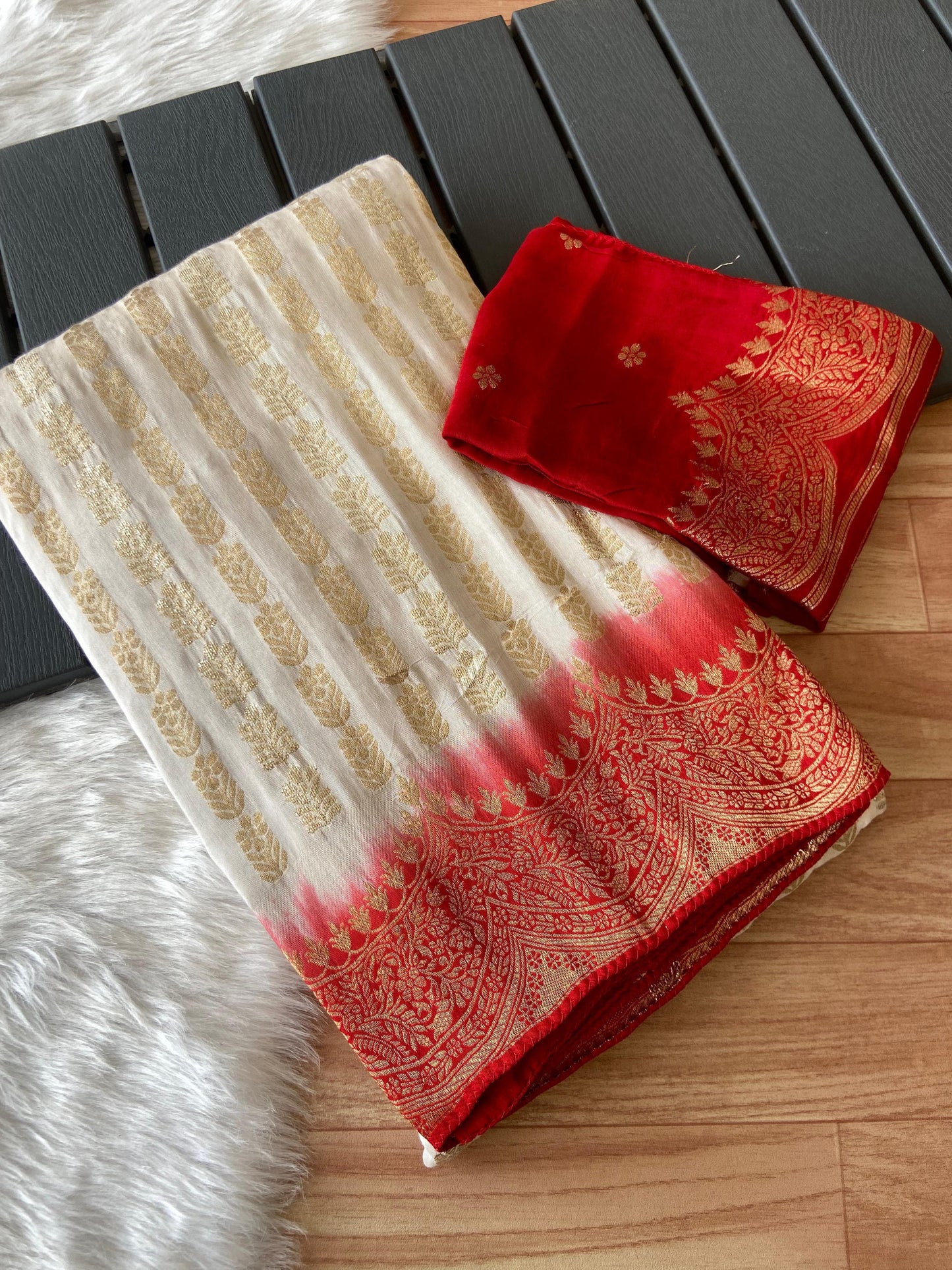 Ivory Flame Banarasi Silk Saree