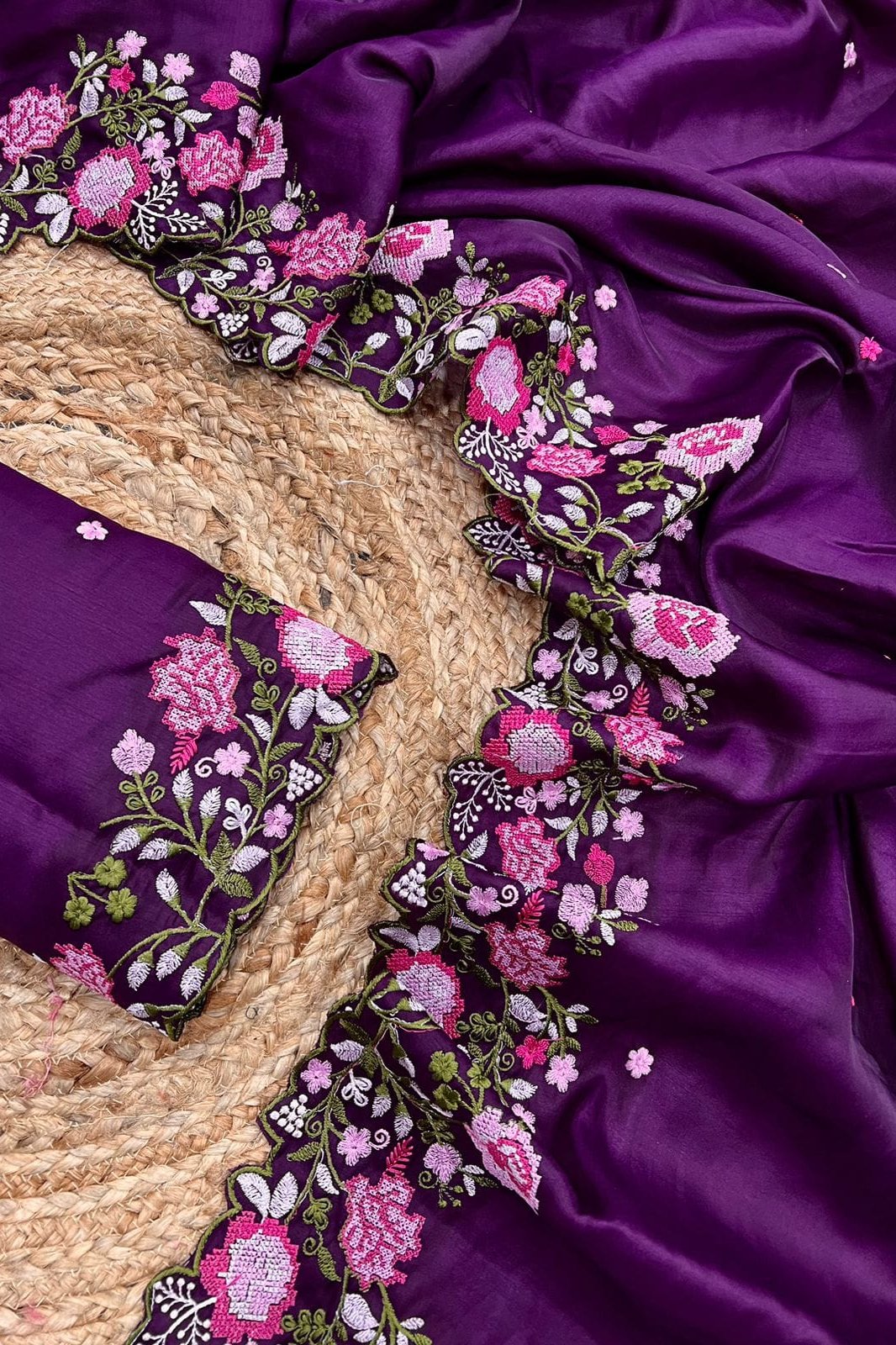 Nocturnal Bloom Korean Tusser Silk Saree