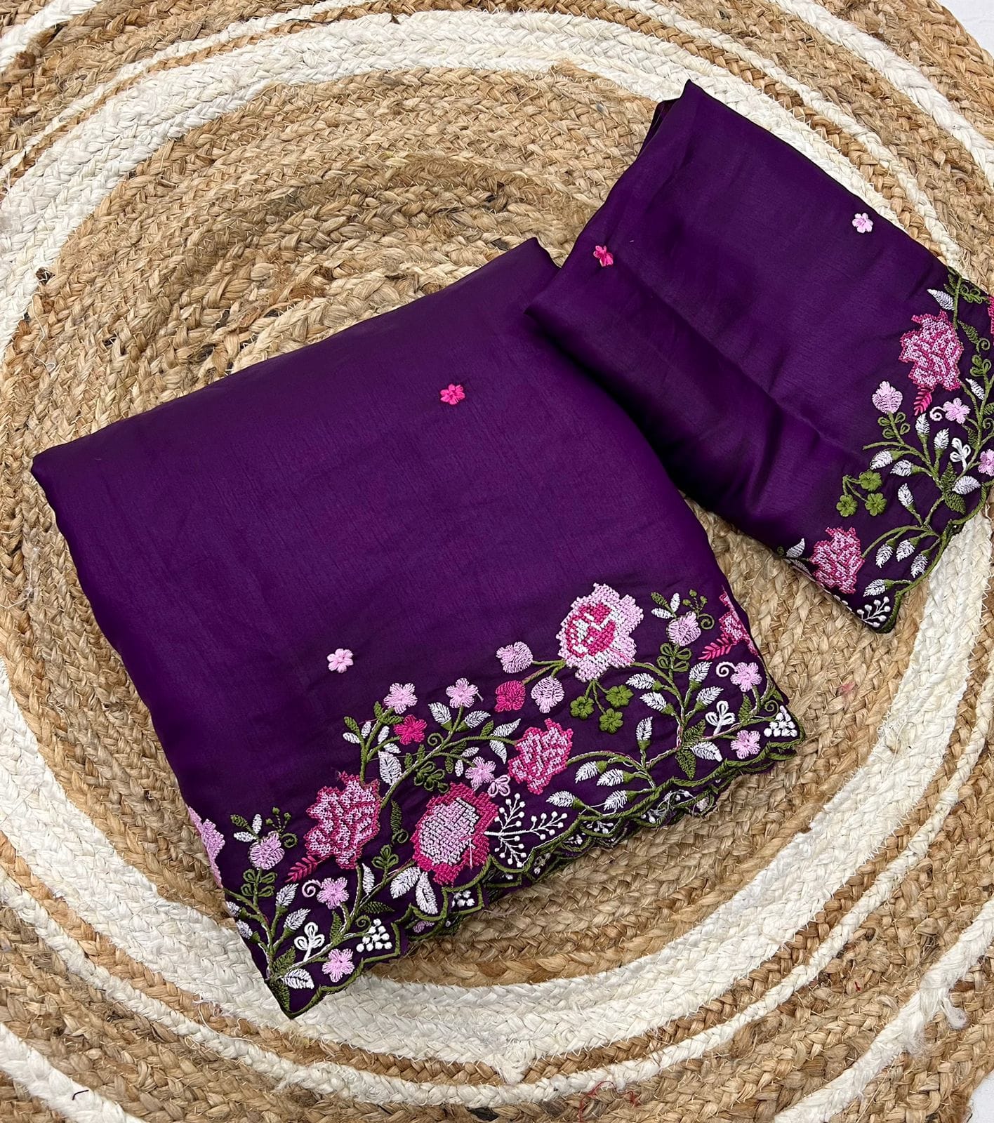 Nocturnal Bloom Korean Tusser Silk Saree