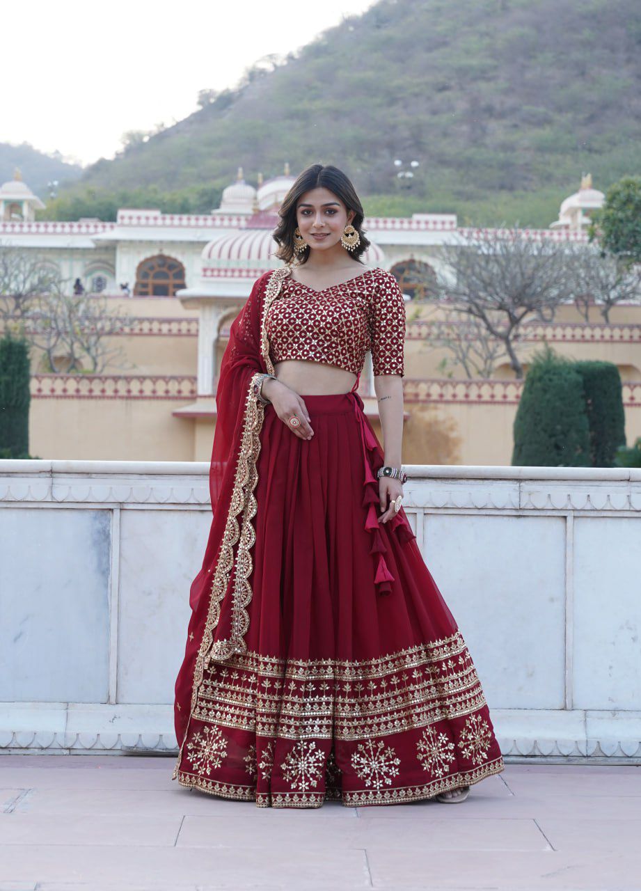 Sparkling Georgette Flared Lehenga with Sequins