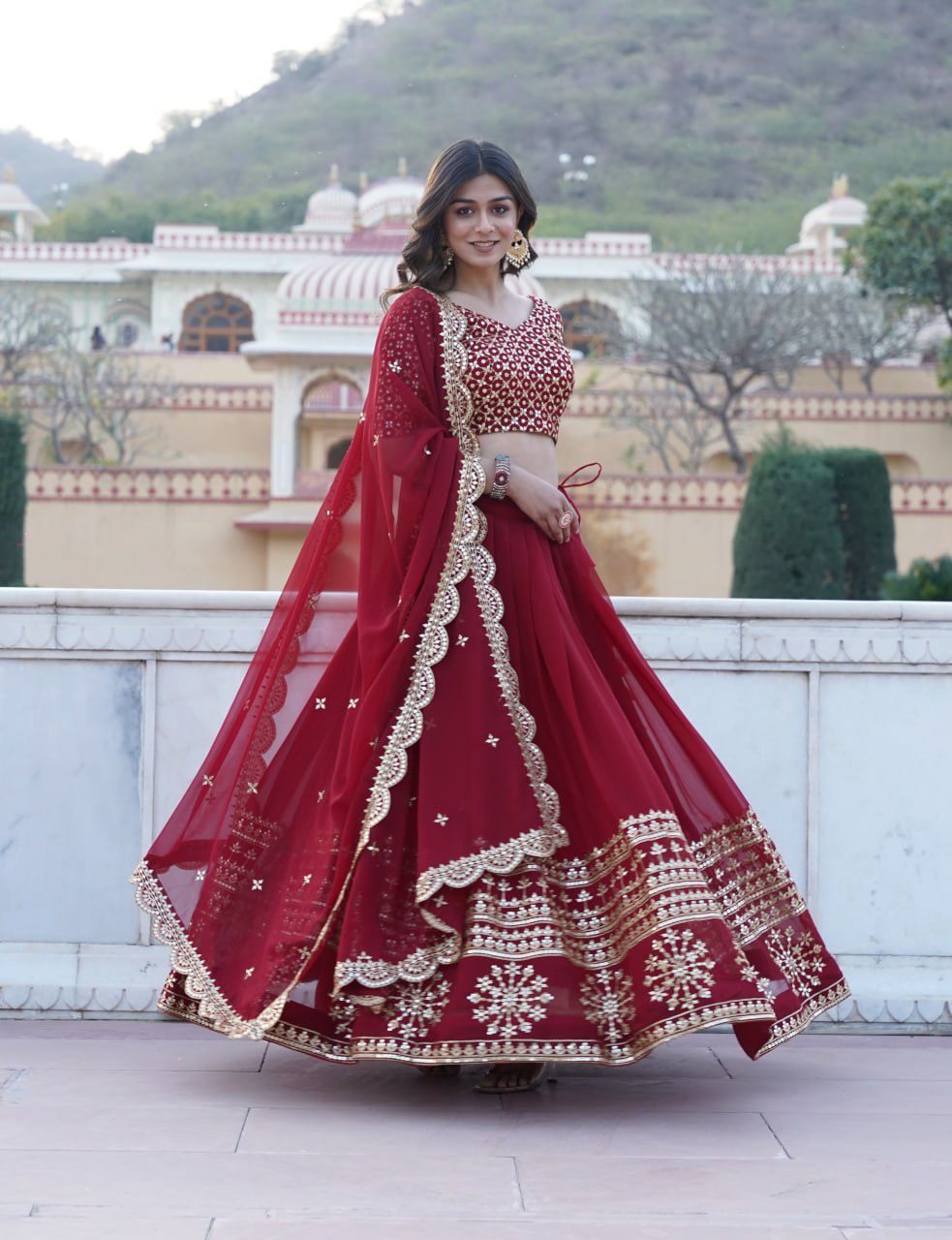 Sparkling Georgette Flared Lehenga with Sequins