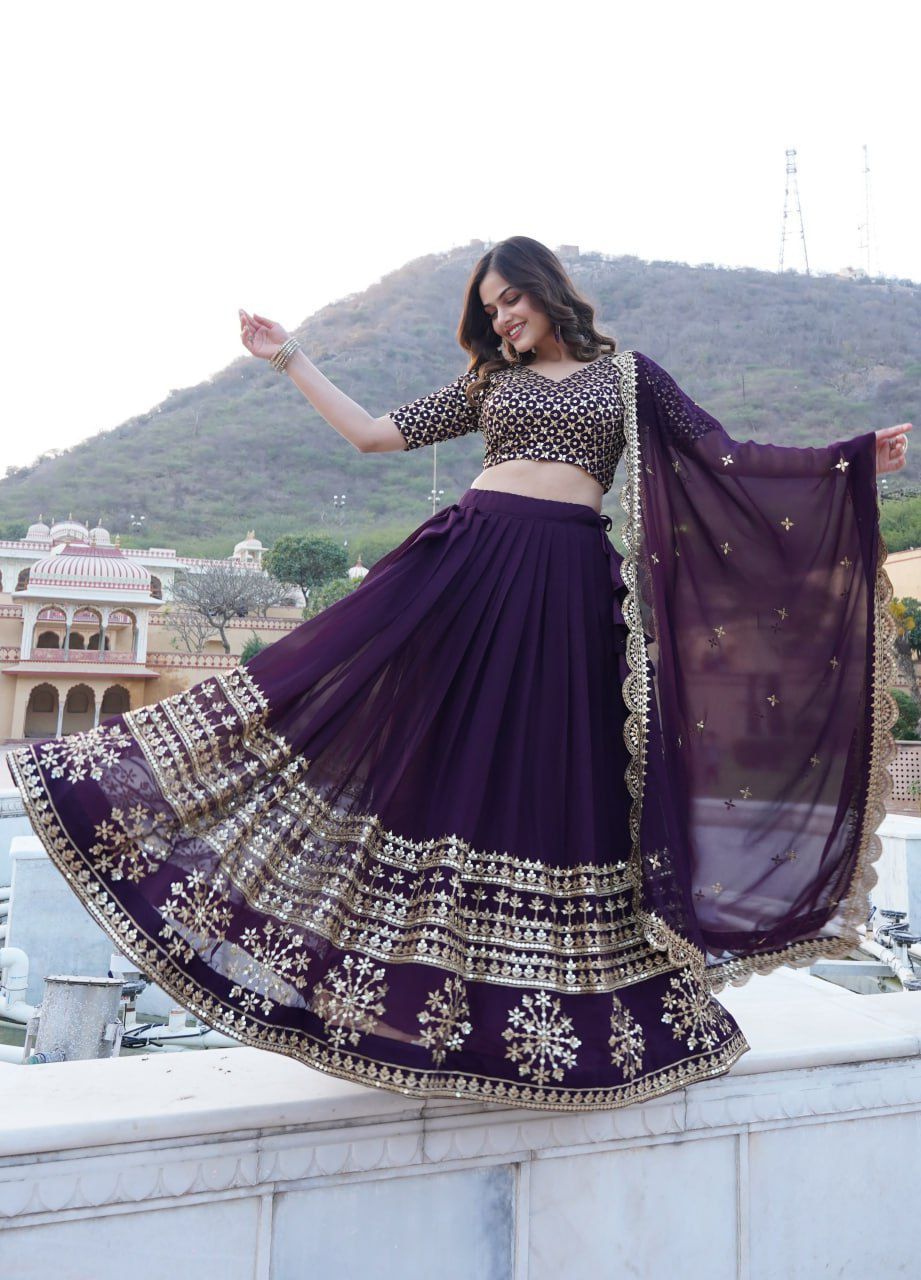 Sparkling Georgette Flared Lehenga with Sequins
