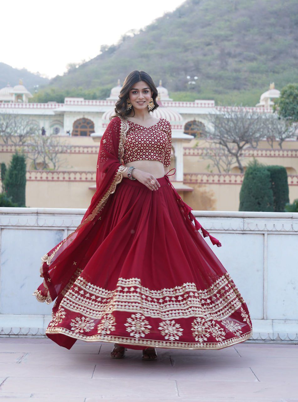 Sparkling Georgette Flared Lehenga with Sequins