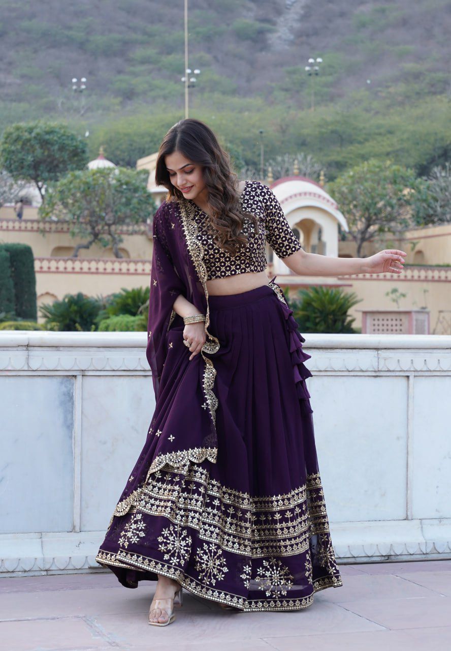 Sparkling Georgette Flared Lehenga with Sequins