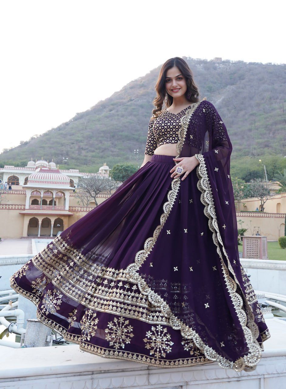 Sparkling Georgette Flared Lehenga with Sequins