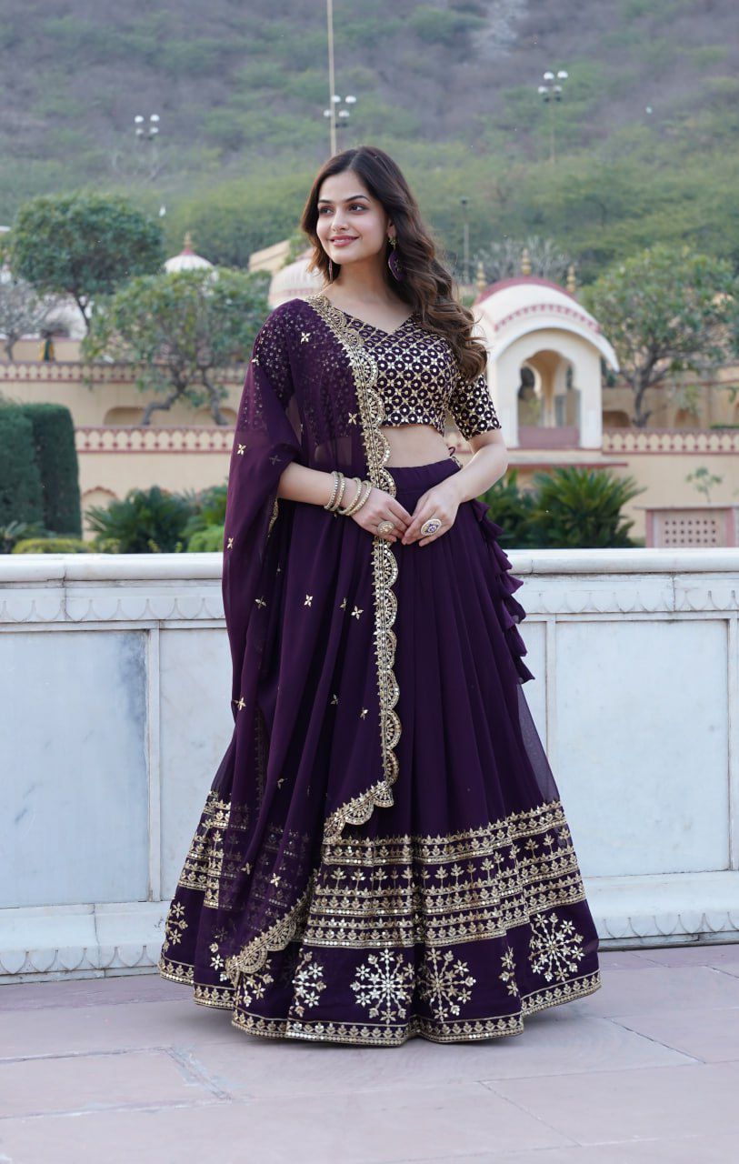 Sparkling Georgette Flared Lehenga with Sequins