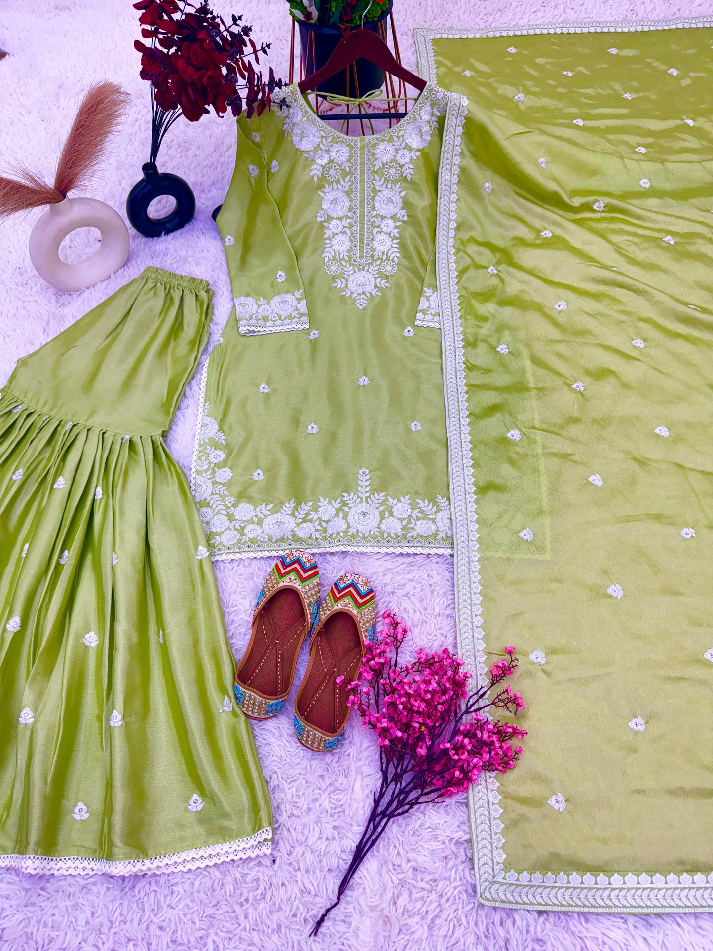 Designer Party Wear Top-Plazzo and Dupatta Set