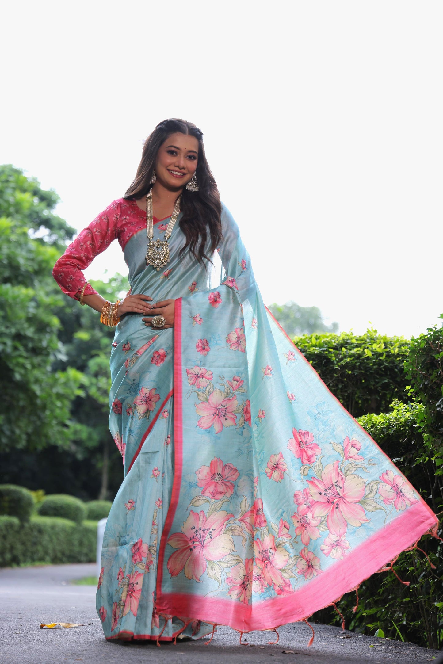 Floral Blossom Tussar Saree