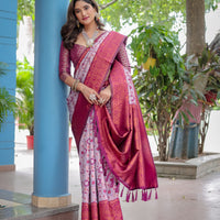 Super Duper Hit Banarsi Silk Saree with Designer Tassels and Dual Satin Effect Border