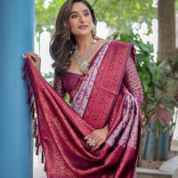 Super Duper Hit Banarsi Silk Saree with Designer Tassels and Dual Satin Effect Border