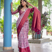 Super Duper Hit Banarsi Silk Saree with Designer Tassels and Dual Satin Effect Border