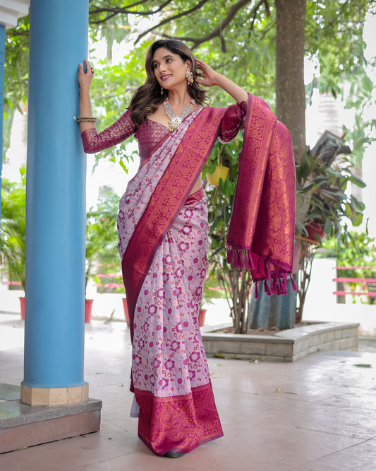 Super Duper Hit Banarsi Silk Saree with Designer Tassels and Dual Satin Effect Border