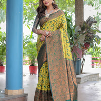 Super Duper Hit Banarsi Silk Saree with Designer Tassels and Dual Satin Effect Border