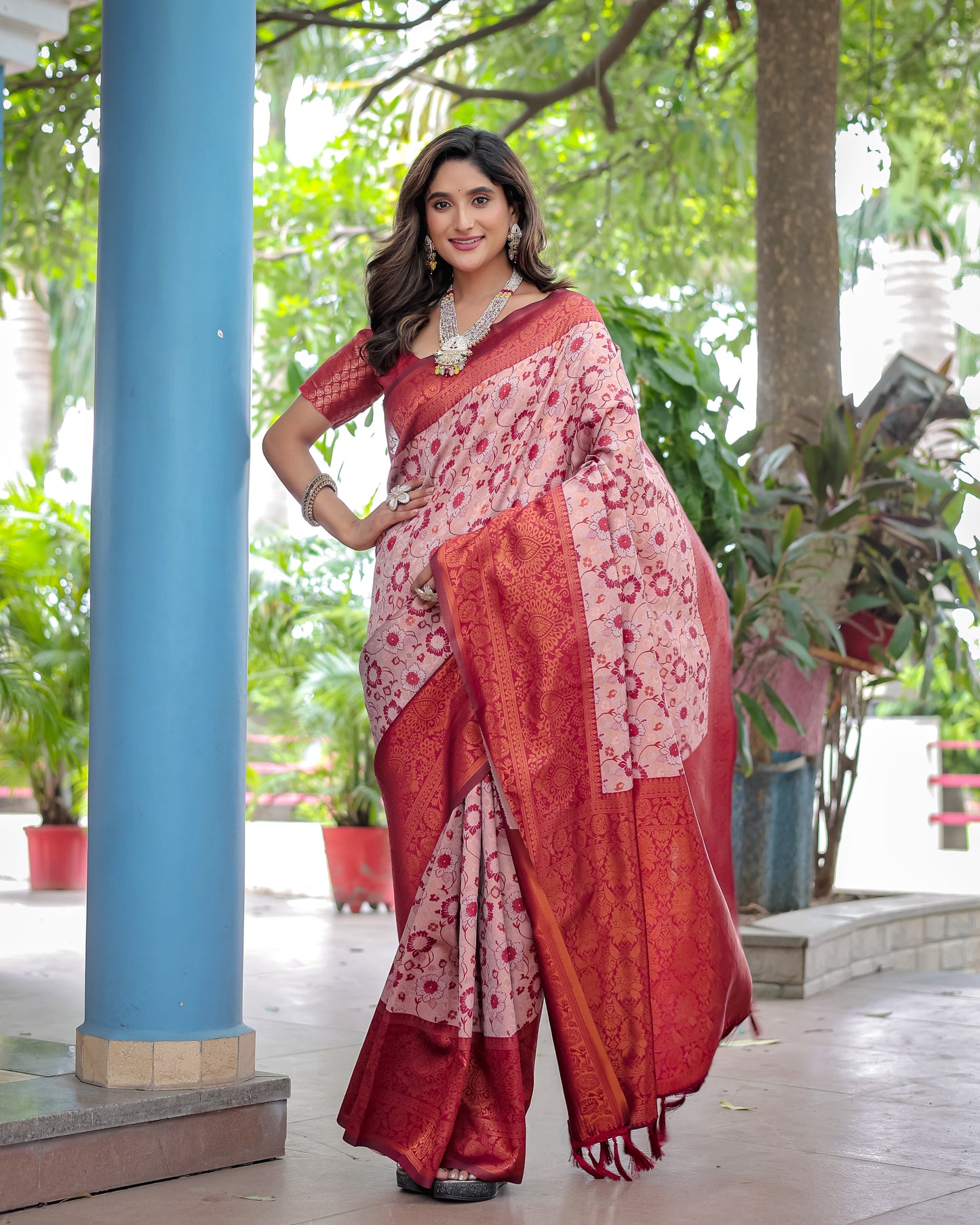 Super Duper Hit Banarsi Silk Saree with Designer Tassels and Dual Satin Effect Border