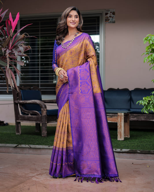 Luxe Banarsi Silk Saree with Designer Tassels and Dual Satin Effect