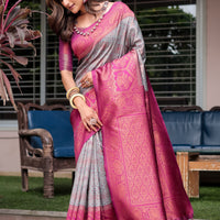 Luxe Banarsi Silk Saree with Designer Tassels and Dual Satin Effect