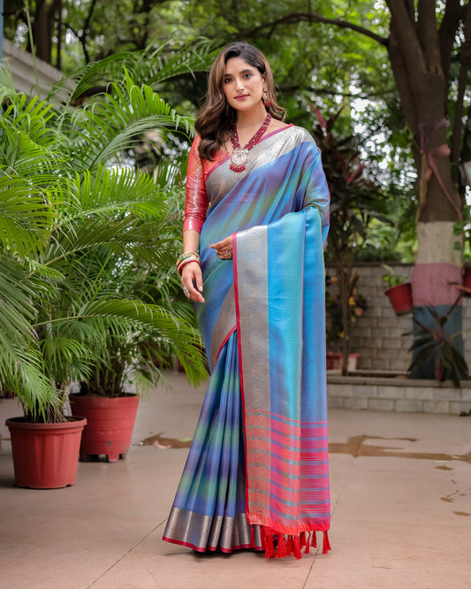 Rangkart Glam Soft Banarsi Silk Saree with Designer Tassels