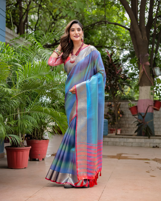 Rangkart Glam Soft Banarsi Silk Saree with Designer Tassels