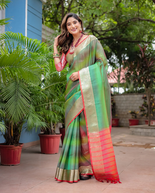 Rangkart Glam Soft Banarsi Silk Saree with Designer Tassels