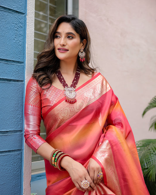 Rangkart Glam Soft Banarsi Silk Saree with Designer Tassels