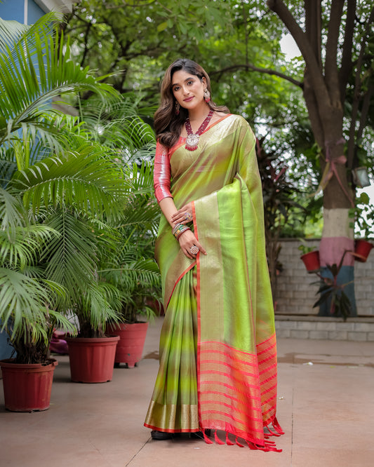 Rangkart Glam Soft Banarsi Silk Saree with Designer Tassels