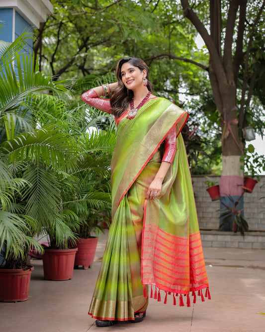 Rangkart Glam Soft Banarsi Silk Saree with Designer Tassels