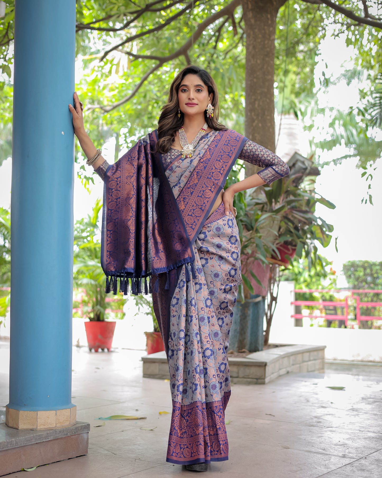 Super Duper Hit Banarsi Silk Saree with Designer Tassels and Dual Satin Effect Border