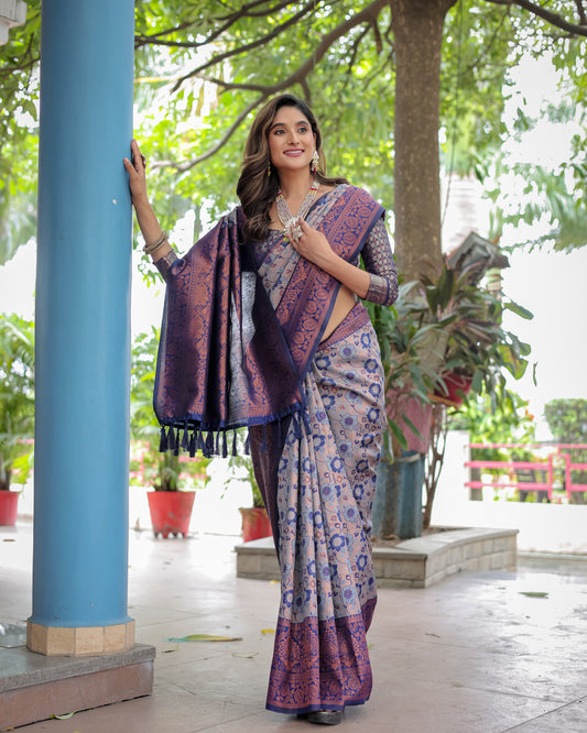 Super Duper Hit Banarsi Silk Saree with Designer Tassels and Dual Satin Effect Border