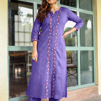 Opulent Aura: Embroidered Cotton Kurti with Both Side Pocket  Button Accents and Stylish Pants