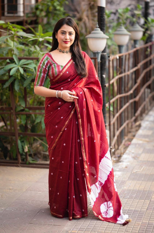 Maroon Splendor Bandhej Saree