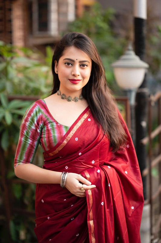 Maroon Splendor Bandhej Saree