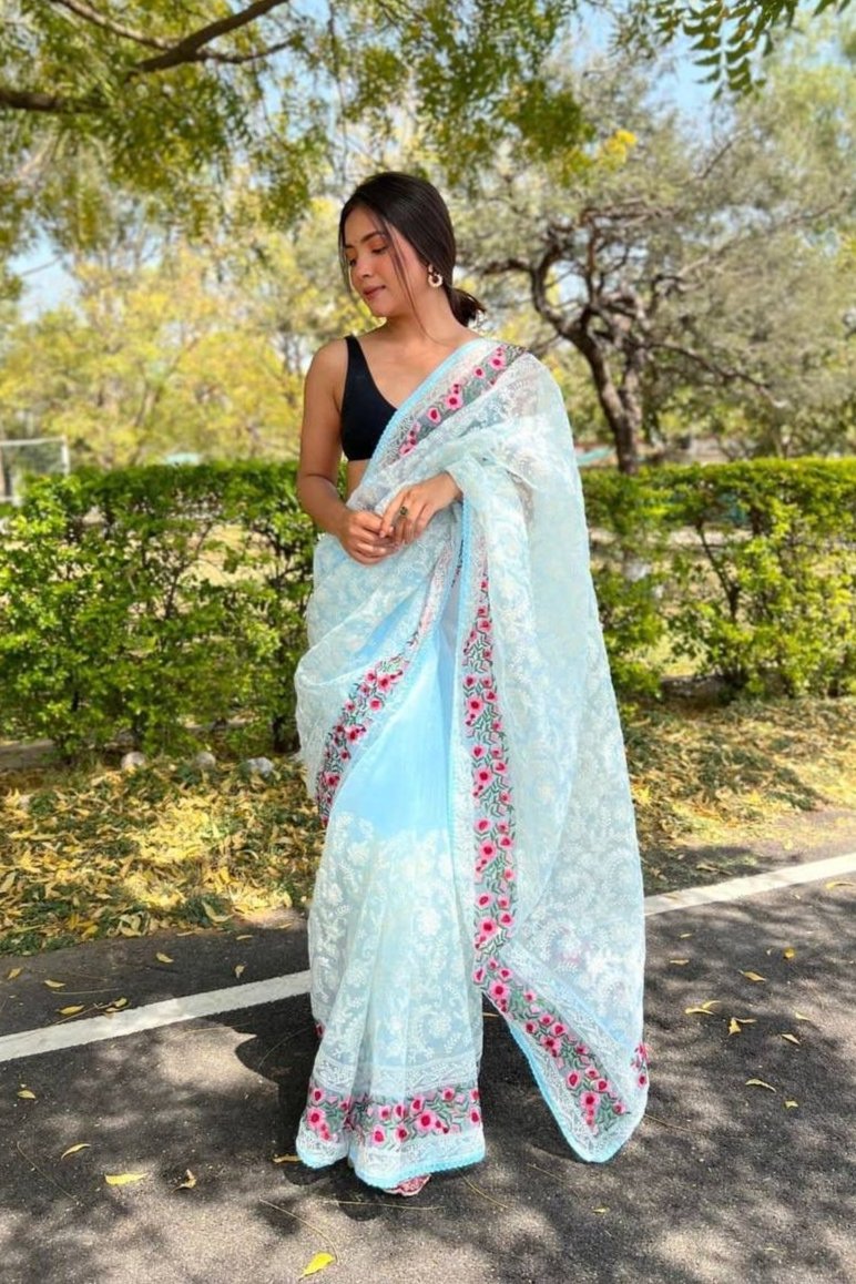 Refined Charm with Lucknowi Artistry Saree