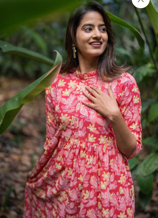 Chic Collar Breeze Cotton Midi Dress with Opanable Buttons and Side Pockets