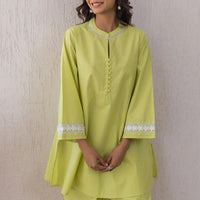 Lime Breeze Lace & Potli Button Set with Cozy Cotton Pants