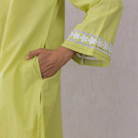 Lime Breeze Lace & Potli Button Set with Cozy Cotton Pants