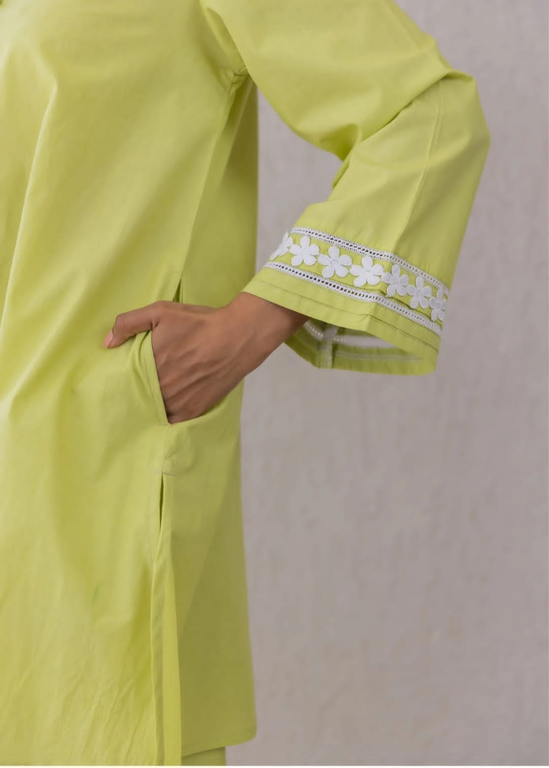 Lime Breeze Lace & Potli Button Set with Cozy Cotton Pants