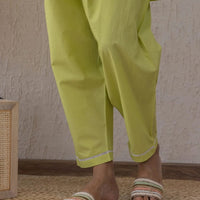 Lime Breeze Lace & Potli Button Set with Cozy Cotton Pants