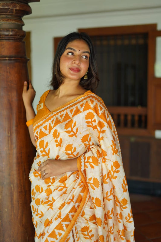 Rose Petal Batik Cotton Saree