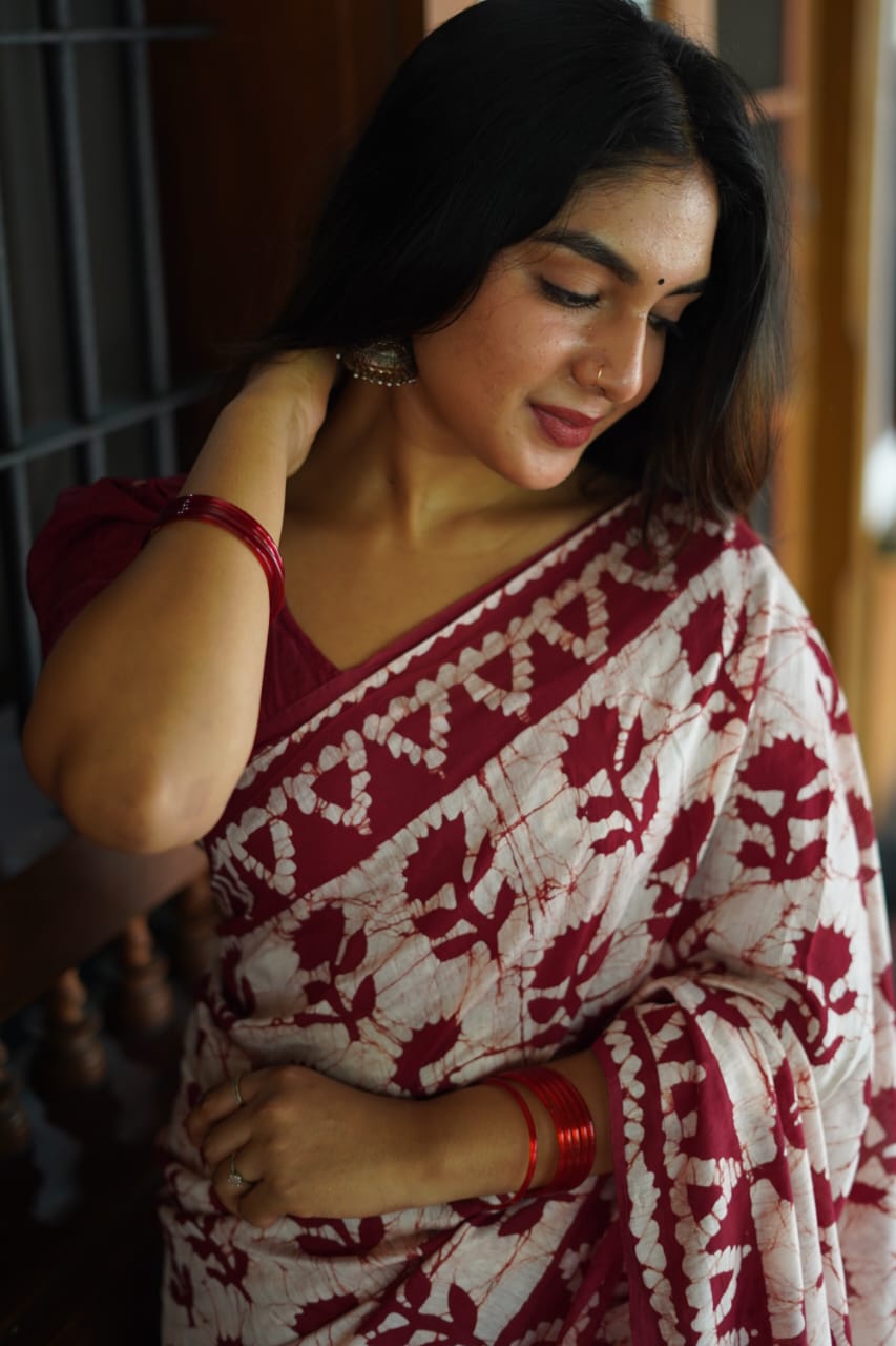 Rose Petal Batik Cotton Saree