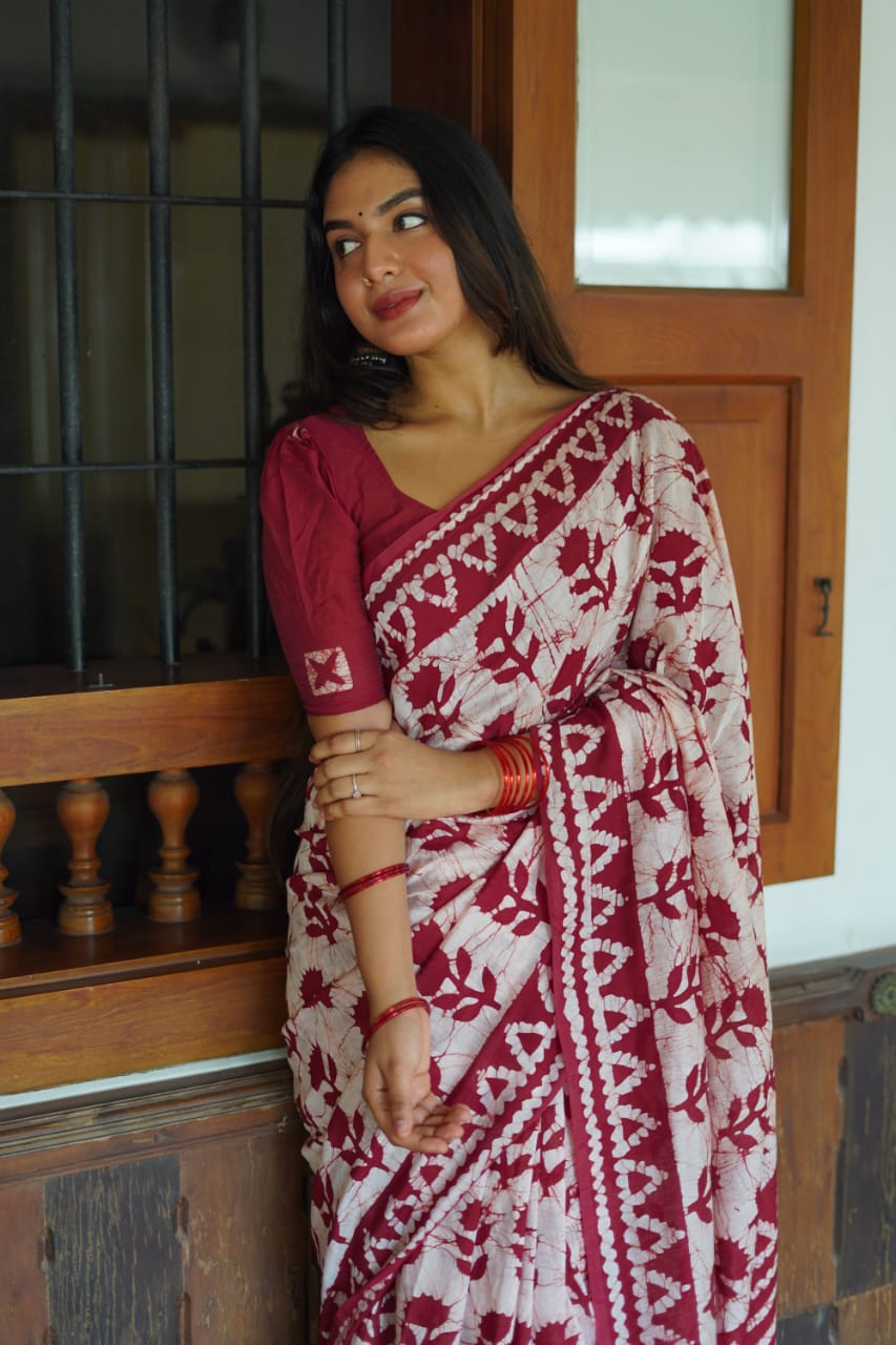 Rose Petal Batik Cotton Saree