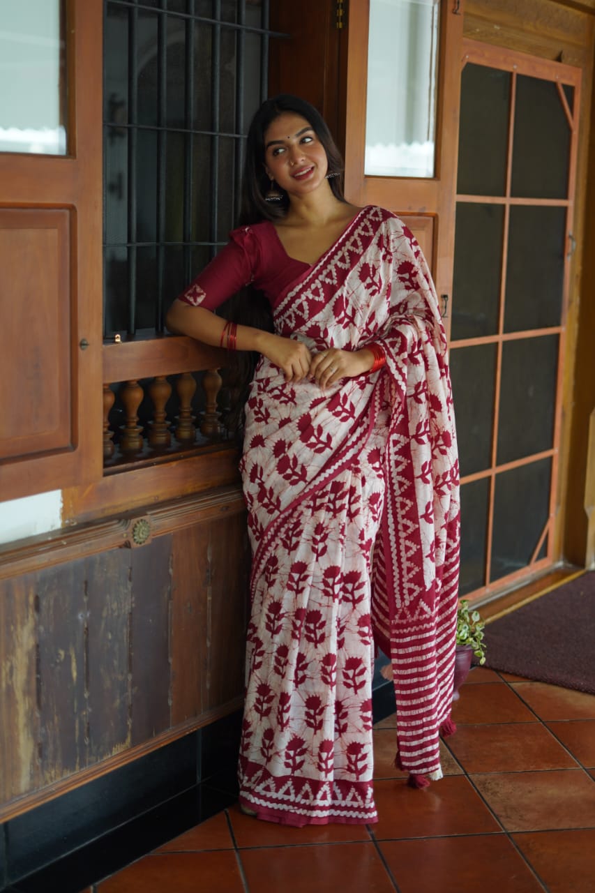 Rose Petal Batik Cotton Saree