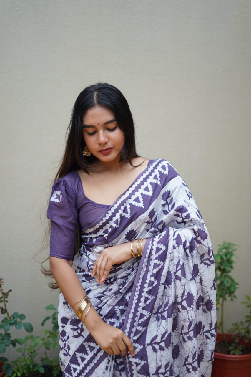 Rose Petal Batik Cotton Saree