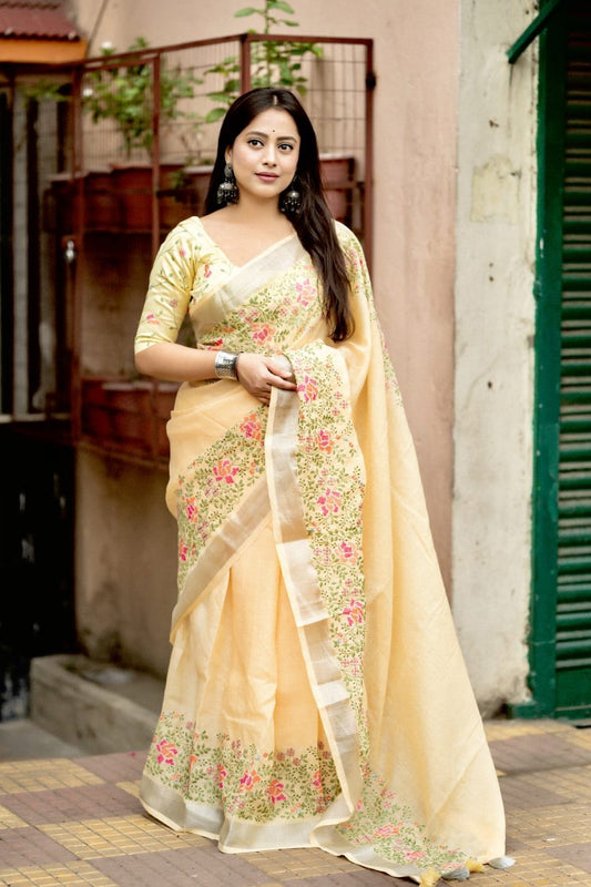 Embroidered Elegance Linen Saree